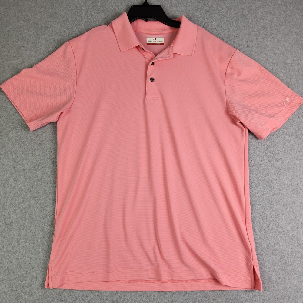 Grand‎ Slam Performance Polo Shirt Mens Large Coral Pink Tennis Golf Side Vents